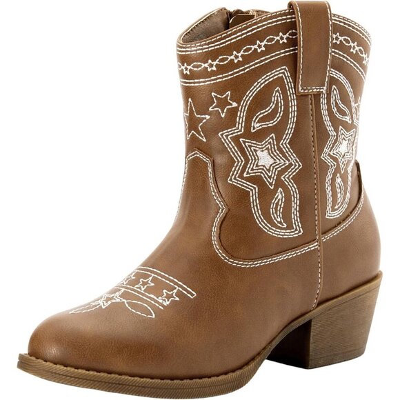 PATPAT Girls Cowgirl Boots Western Riding Shoes with Zipper & Square Toe - Picture 1 of 6